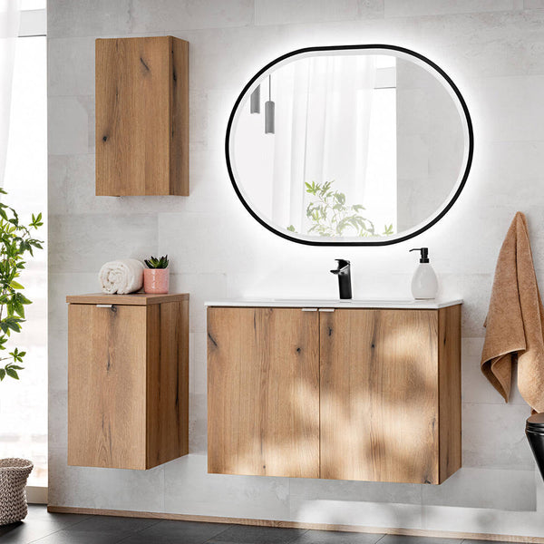 Meuble sous-vasque NEWPORT avec lavabo effet chêne [en.casa]