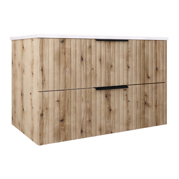 Mobile Sottolavabo Veppenssan con Lavabo e 2 Cassetti - Effetto Rovere - Varie Misure [en.casa]