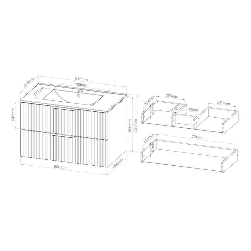Schizzo in scala Mobile Sottolavabo Veppenssan con Lavabo e 2 Cassetti - Effetto Rovere - Varie Misure [en.casa]