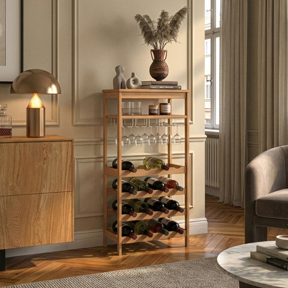 Weinregal Fillby 100x47x29 cm Bambus Natur [en.casa]