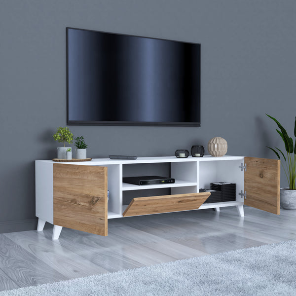 Meuble TV Torsby à portes avec espace de rangement 140 x 30 x 46 cm [en.casa]