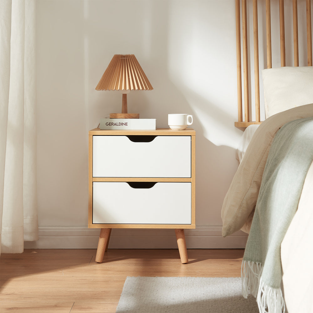 Comodino Bordkak con Cassetti - Effetto Rovere / Bianco [en.casa]