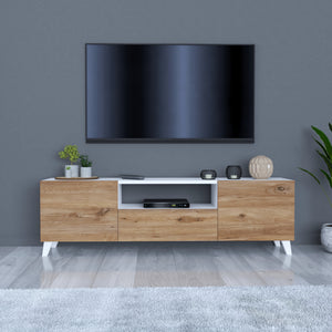 Meuble TV Torsby à portes avec espace de rangement 140 x 30 x 46 cm [en.casa]