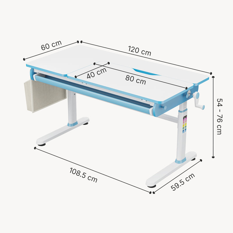 Croquis coté Bureau enfant réglable en hauteur Kuosa 120 x 60 cm [en.casa]