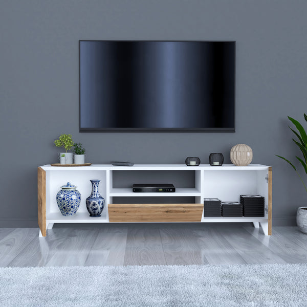 Meuble TV Torsby à portes avec espace de rangement 140 x 30 x 46 cm [en.casa]