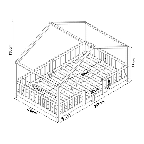 Lit d'Enfant Forme Maison avec Grille de Protection Treviolo [en.casa]