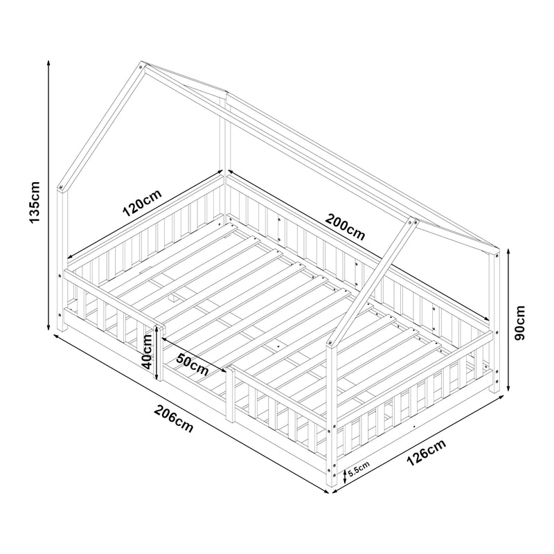 Schizzo in scala Letto per Cameretta Sisimiut a Forma di Casetta con Materasso [en.casa] [neu.haus]