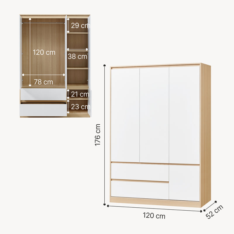 Schizzo in scala Armadio Guardaroba Bastheim per Camera da Letto - Vari Modelli - Effetto Rovere [en.casa] 