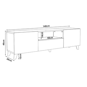 Meuble TV Torsby à portes avec espace de rangement 140 x 30 x 46 cm [en.casa]