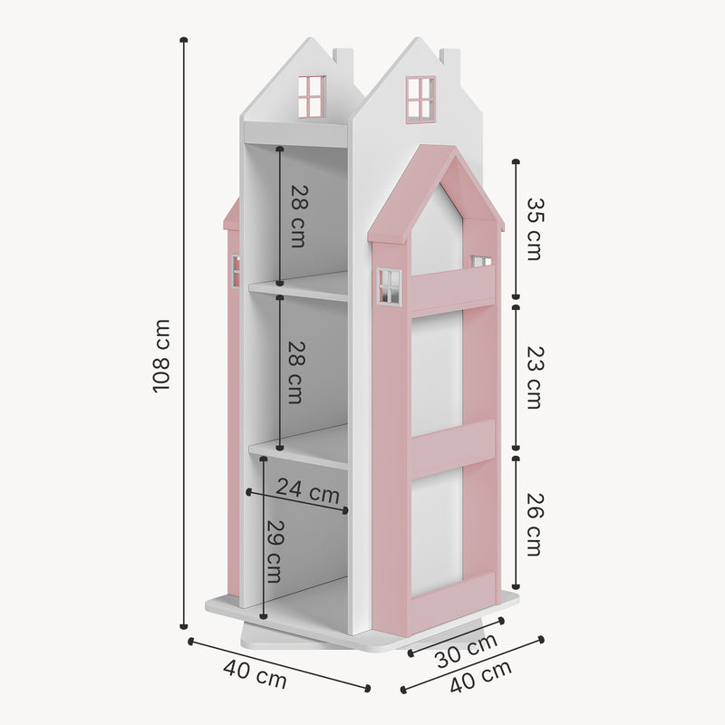 Schizzo in scala Scaffale Girevole Vipsali per Cameretta Design Casetta 108x40x40 cm [en.casa]