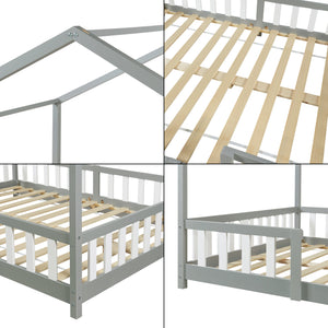 Lit d'Enfant Forme Maison avec Grille de Protection Treviolo [en.casa]