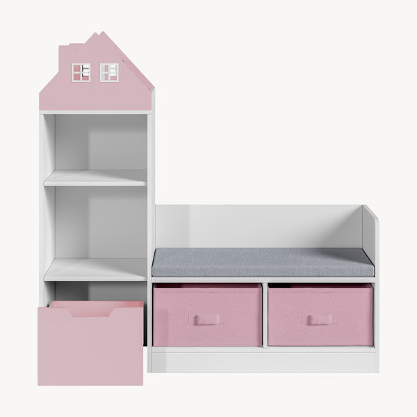 Mobile per Cameretta Vipsali Panchina e Scaffale con Contenitori 100x99x30 cm [en.casa]