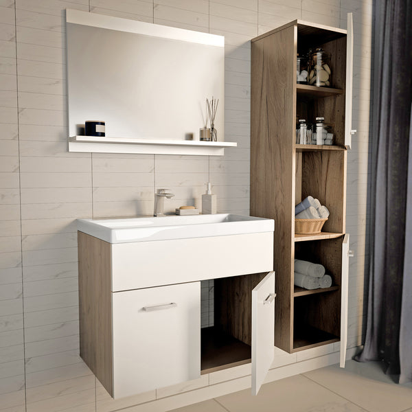 Set da Bagno Krildihana Mobile Sottolavabo con Lavabo Armadio a Colonna e Specchio - Vari Colori [en.casa]