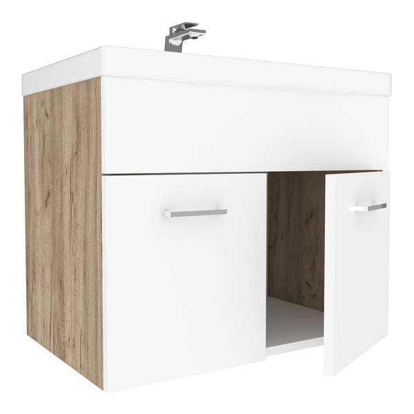 Set da Bagno Krildihana Mobile Sottolavabo con Lavabo Armadio a Colonna e Specchio - Vari Colori [en.casa]