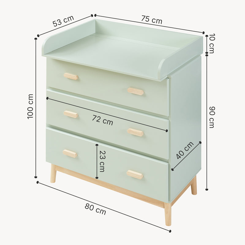Maßskizze Wickelkommode Sarievn mit Wickelauflage 100x80x53 cm [en.casa]