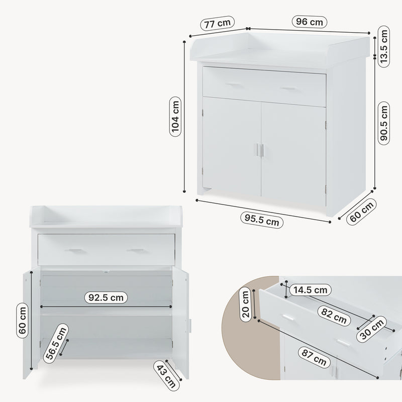 Croquis coté Commode à langer Starler 104 x 96 x 77 cm [en.casa]