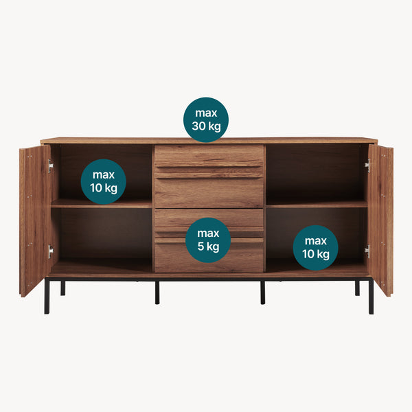 Buffet Kilmandar 150x40x79 cm aspect noyer [en.casa]