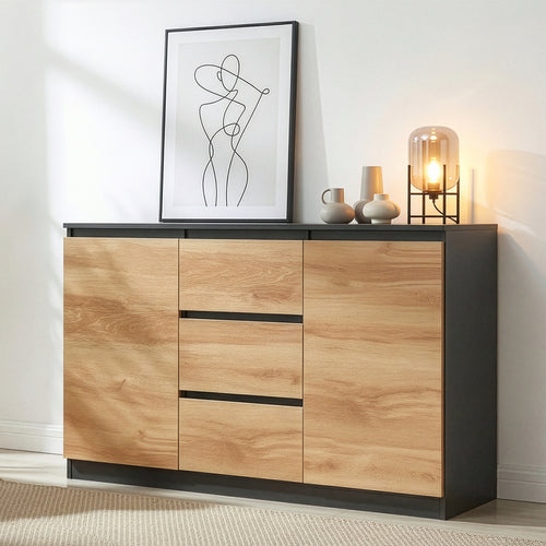 Buffet Kyr chêne rustique / noir [en.casa]