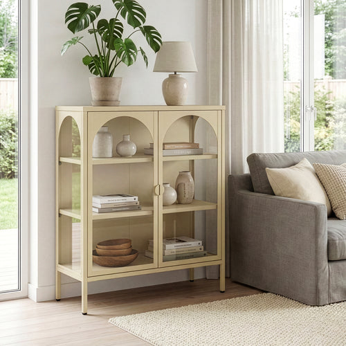 Vetrina-Sideboard Klippestad Acciaio 95x80x35 cm Colore cammello [en.casa]
