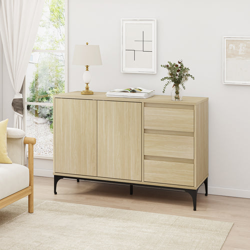 Credenza Bassa Kistiandi a 2 Ante e 3 Cassetti 77 x 120 x 40 cm [en.casa]