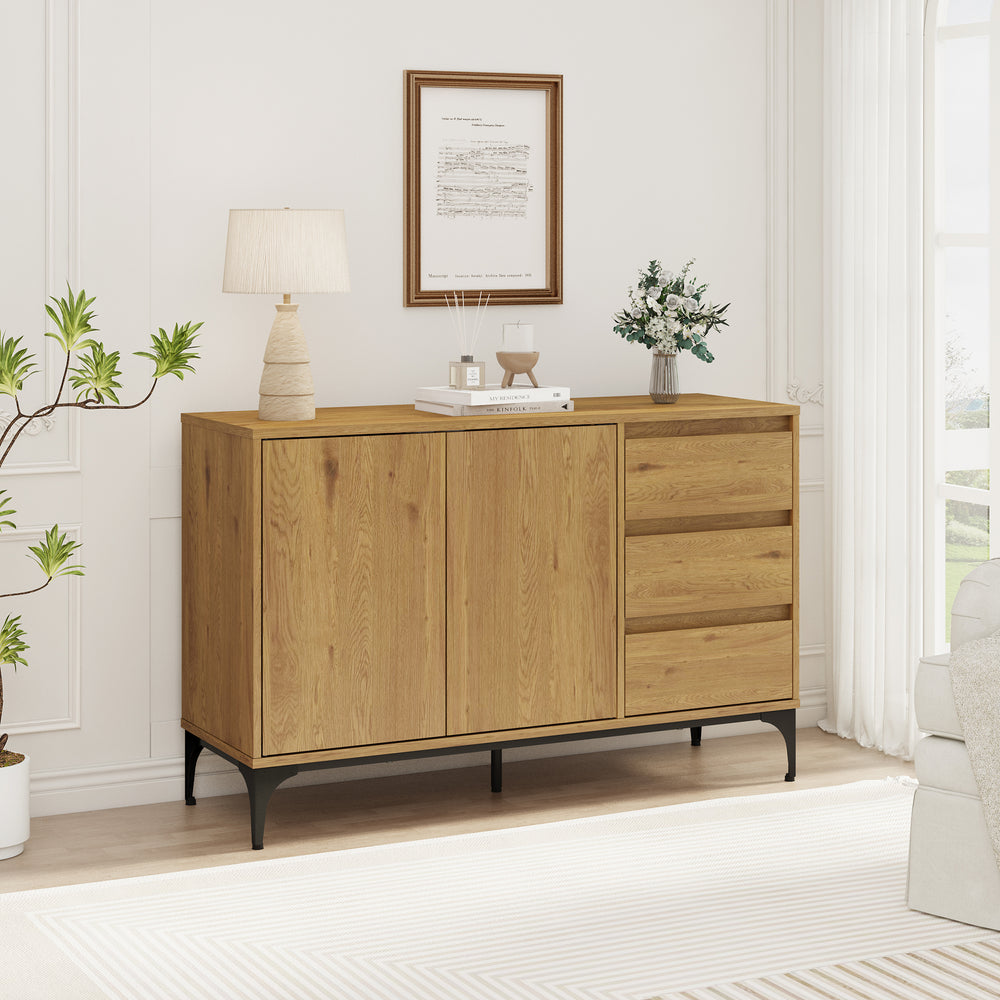 Credenza Bassa Kistiandi a 2 Ante e 3 Cassetti 77 x 120 x 40 cm [en.casa]