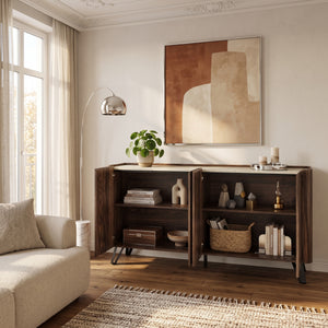 Madia Trorlon a 4 Ante Credenza Buffet 160 x 40 x 83 cm - Effetto Noce/Travertino [en.casa]