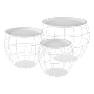 Set da 3 Tavolini da Salotto a Forma di Cestello in 3 Misure Diverse con Piano Rimovibile Portaoggetti Tavolino Multiuso in Metallo