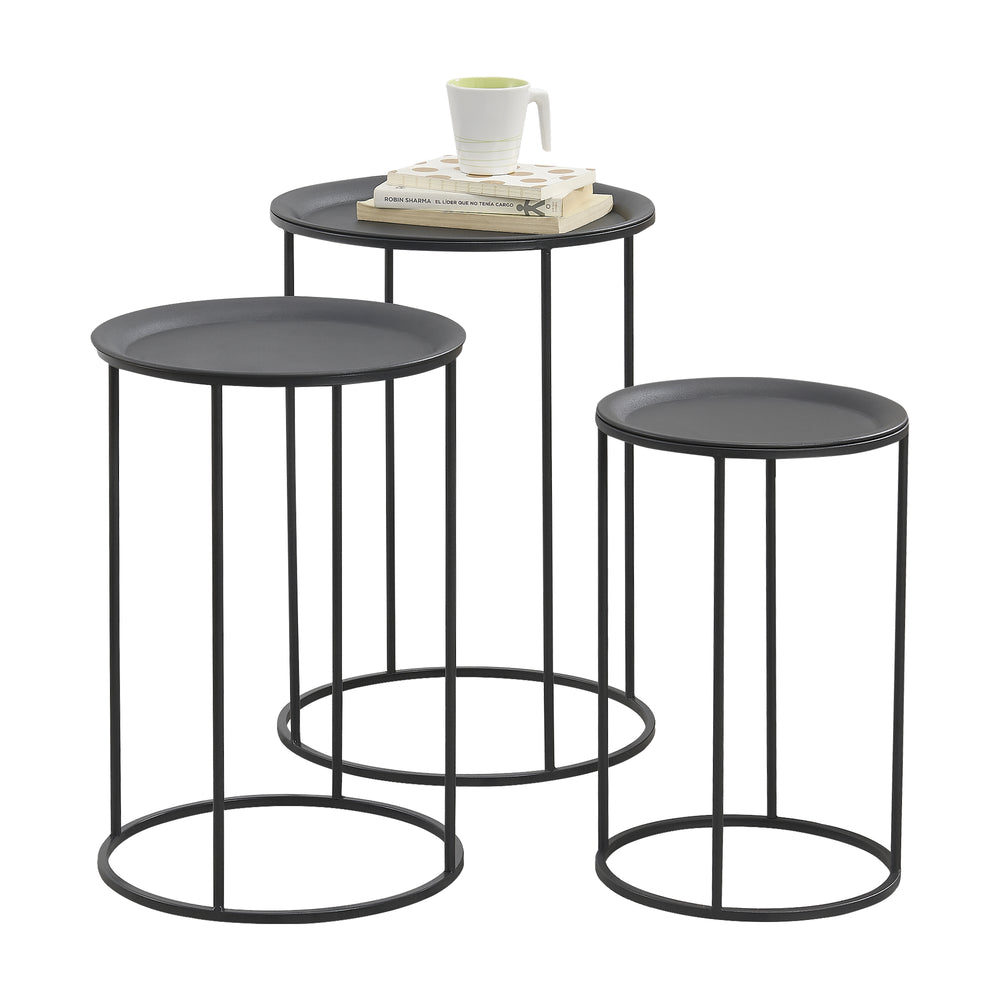 Set de 3 Tables Gigognes Morristown Métal Noir Tailles Différentes [en.casa]