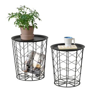 Set de 2 Tables Basses Cerisey Plateaux Amovibles Métal Plusieurs Tailles Noir [en.casa]