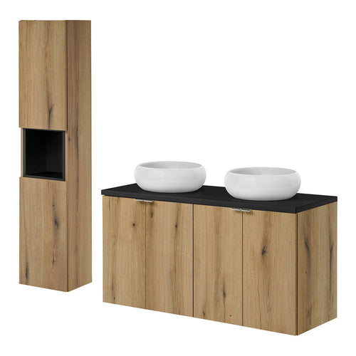 Set Pensile Newport da Bagno con Mobile a Colonna Mobile Sottolavabo e Lavabo in Ceramica [en.casa]