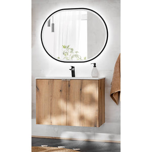 Set da Bagno NEWPORT Mobile Pensile a 2 Ante con Lavabo e Specchio LED - Effetto Rovere [en.casa]