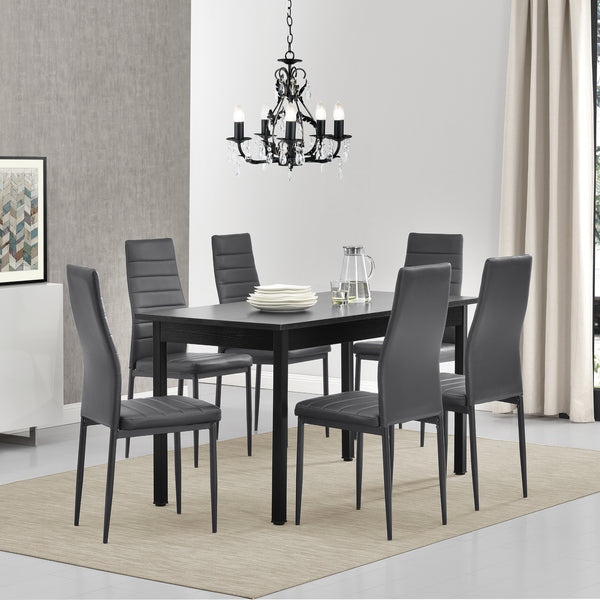 Set Sala da Pranzo Bjerkvik Tavolo 140x60 cm e 6 Sedie Imbottite Rivestimento in Similpelle [en.casa] 