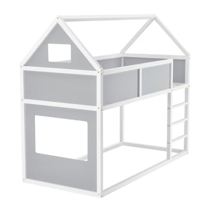 Lit d'Enfant Superposé Maison Solide à Sommier à Lattes avec Matelas et Échelle Pin Contreplaqué 90 x 200 cm [en.casa] [neu.haus]