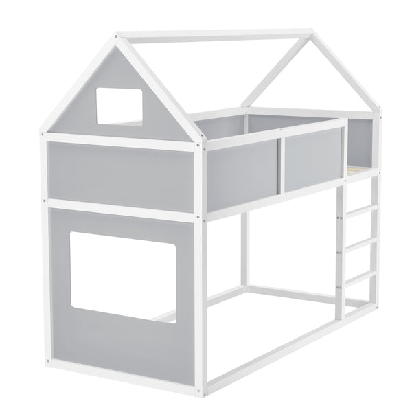 Lit d'Enfant Superposé Maison Solide à Sommier à Lattes avec Matelas et Échelle Pin Contreplaqué 90 x 200 cm [en.casa] [neu.haus]