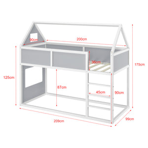 Lit d'Enfant Superposé Maison Solide à Sommier à Lattes avec Matelas et Échelle Pin Contreplaqué 90 x 200 cm [en.casa] [neu.haus]