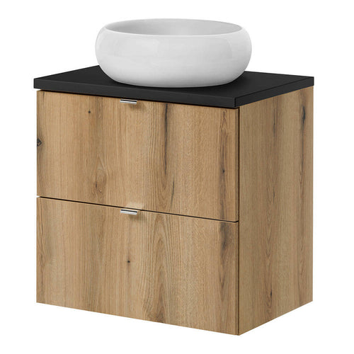 Mobile Pensile Sottolavabo Newport con 2 Cassetti e Lavabo Rotondo Bianco 60x72x40 cm [en.casa]