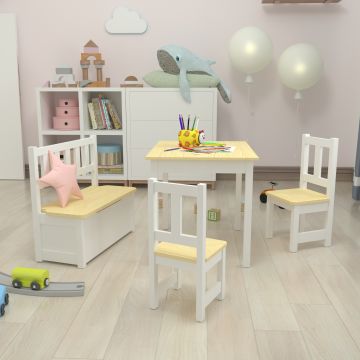 Kindertischset Lousame Kiefernholz Natur / Weiß [en.casa]