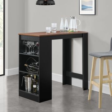 Bartisch Kouvola mit 3 Fächern 110x50x103 cm Schwarz/Walnuss-Optik [en.casa]