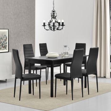 Essgruppe Bjerkvik (Set, 7-tlg) 140x60 cm Schwarz [en.casa]