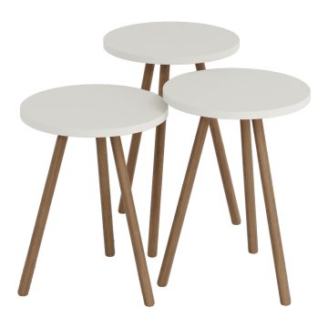 Satztisch Hjørring im 3er Set Rund 49 x Ø34 cm Weiß [en.casa]