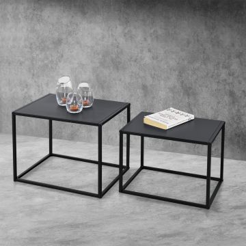 Beistelltisch Archsum 2er Set rechteckig Industriedesign Schwarz [en.casa]