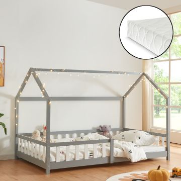 Hausbett Hesel mit Matratze und Rausfallschutz 140x200cm Grau [en.casa]