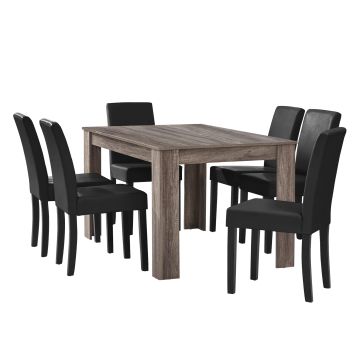 Essgruppe Forssa 7-tlg 140x90 cm Eiche antik / Schwarz [en.casa]