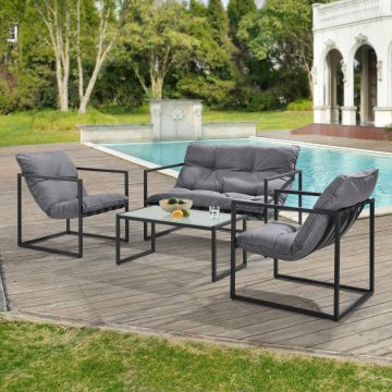 Gartenmöbel Set Dallas 4-teilig mit Polsterkissen Schwarz/Grau casa.pro