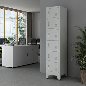 Schließfachschrank Joroinen mit 6 Türen Stahl pulverbeschichtet 180x38x45 cm Grau [en.casa]