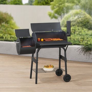 Smoker Grillwagen Arielli 115x110x64cm Schwarz [casa.pro]