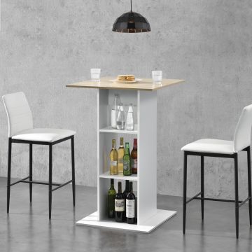 Bartisch Visby 110x70x70 cm mit 3 Regalfächern Weiß/Eiche-Optik en.casa