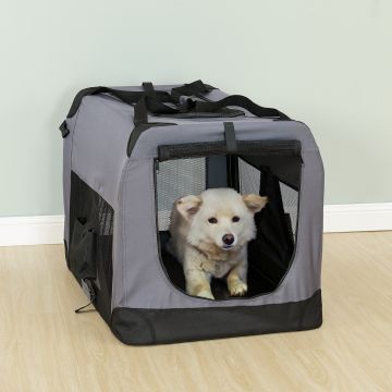 Hundetransportbox M GRAU Faltbar Transportbox Hunde Box Trage Tasche [PRO.TEC]