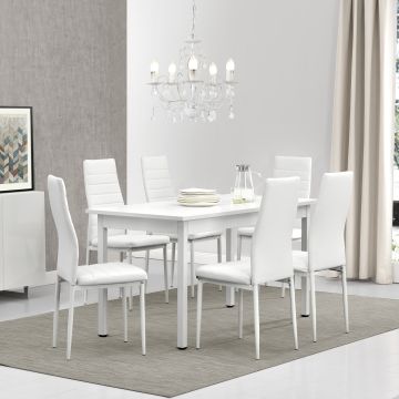 Essgruppe Bjerkvik (Set, 7-tlg) 140x60 cm Weiß [en.casa]