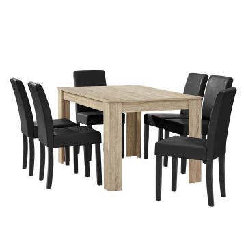 Essgruppe Forssa 7-tlg 140x90 cm Eiche hell / Schwarz [en.casa]